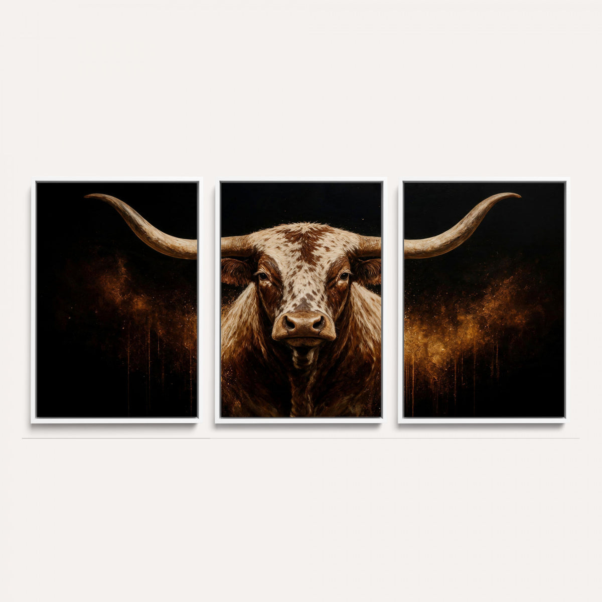 62076449-MGV-CV-36X24 - Texas Bull Cow Longhorn Canvas Wall Art Moody Western Bull Oil Painting Print