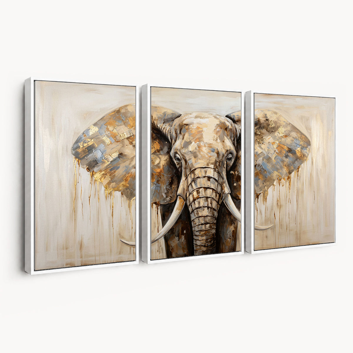 95819221-MGV-CV-36X24 - Gold Leaf Elephant Canvas Wall Art Abstract African Wildlife Painting Print