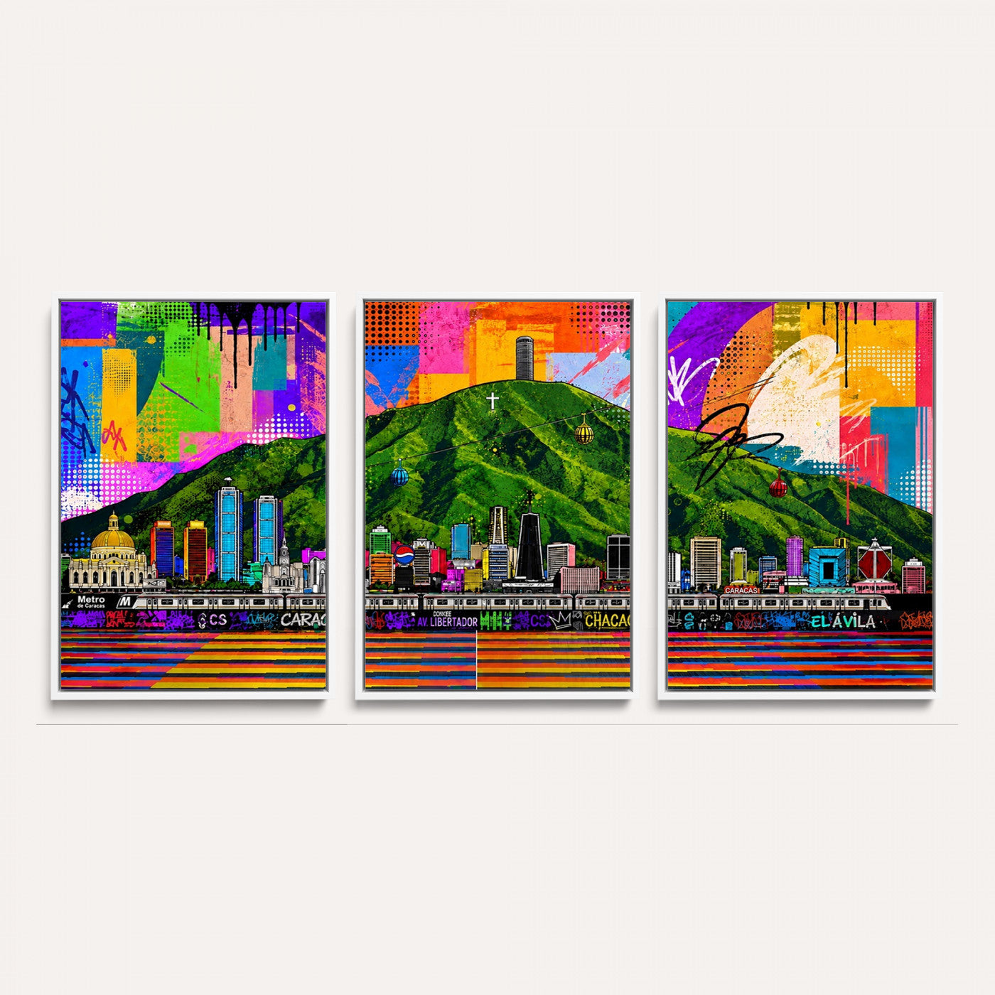 86696255-MGV-CV-36X24 - Mount Ávila, Caracas, Venezuela Wall Art Print by Artist Yorlette - Graffiti Caracas Skyline Canvas Art, Colorful Street Artwork - Venezuela El Avila Poster Print