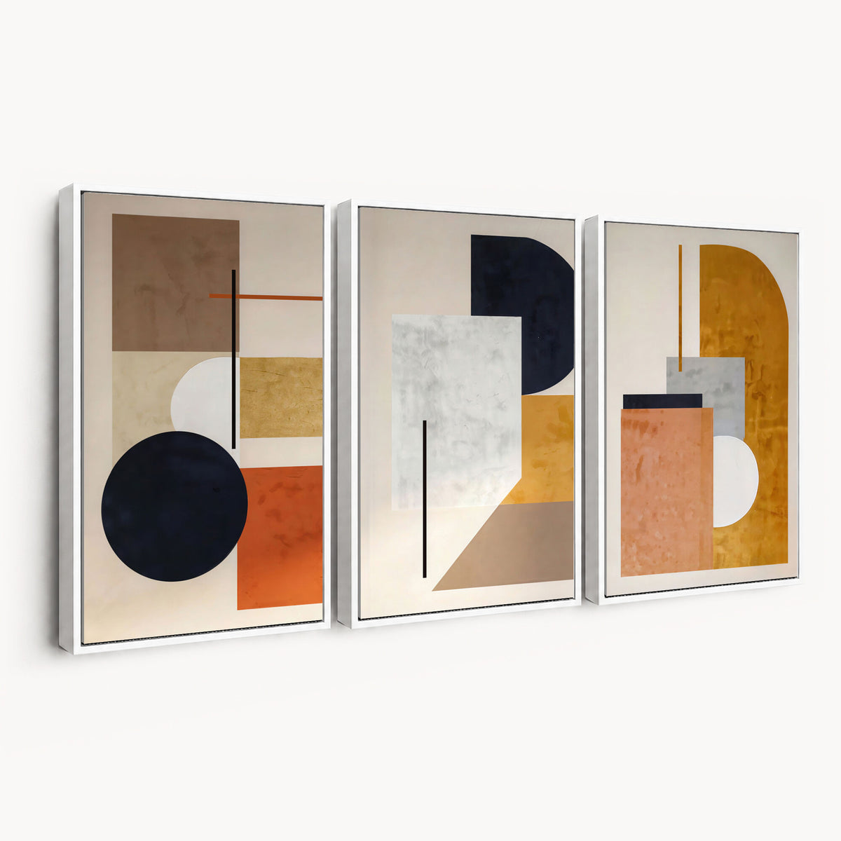 87361249-MGV-CV-48X32-3P - Mid Century Modern Geometric Canvas Wall Art, Abstract Triptych Print