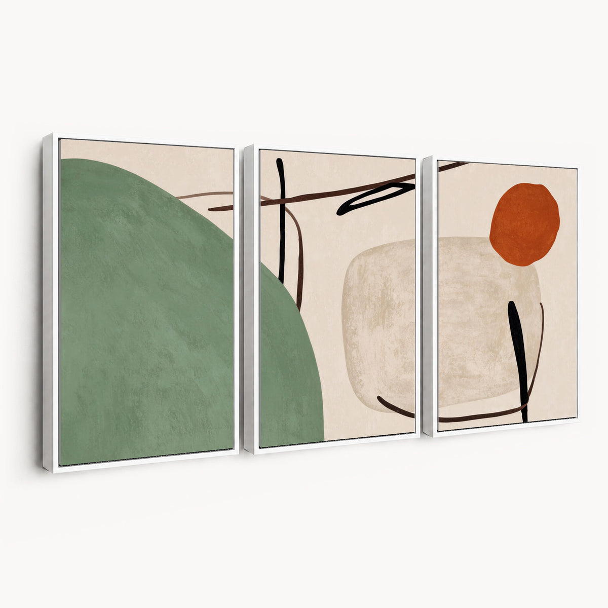 46798824-MGV-CV-48X32-3P - Mid Century Modern Geometric Canvas Wall Art, Abstract Triptych Print