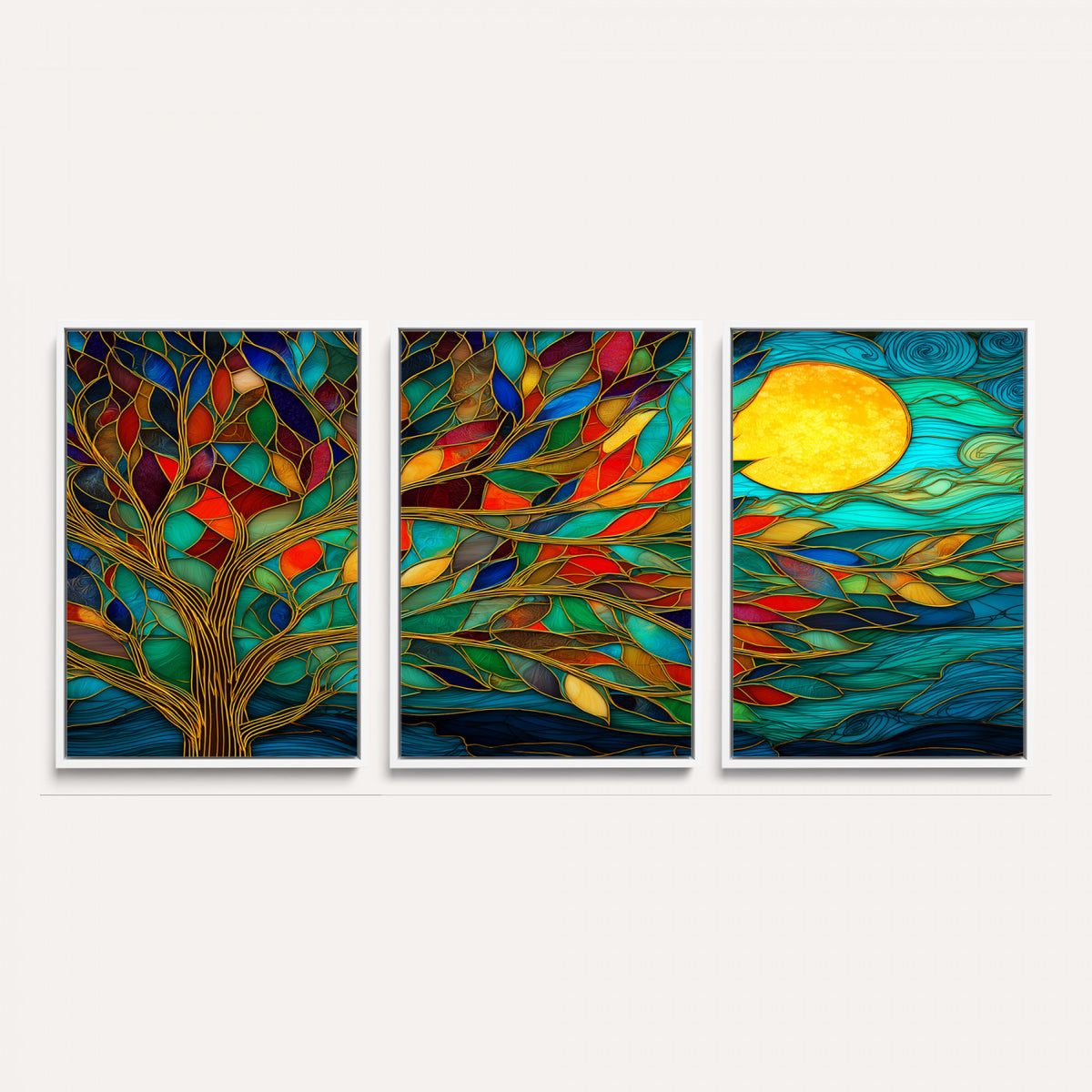 11877152-MGV-CV-36X24 - Stained Glass Tree Of Life Wall Art - Vibrant Mosaic Nature Home Decor