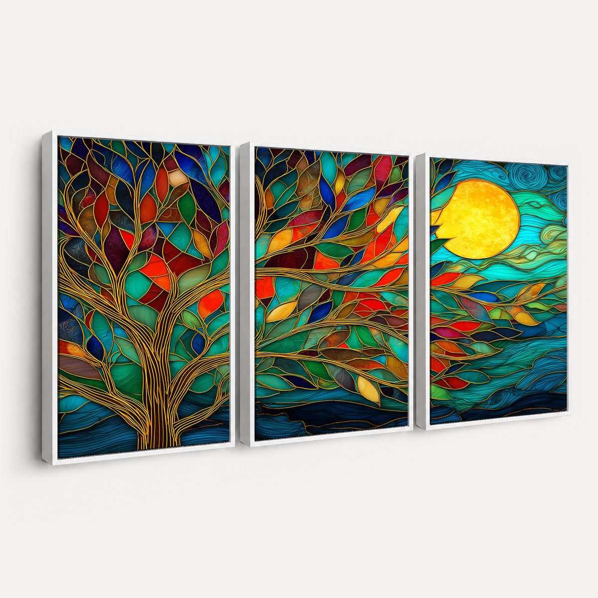 11877152-MGV-CV-36X24 - Stained Glass Tree Of Life Wall Art - Vibrant Mosaic Nature Home Decor