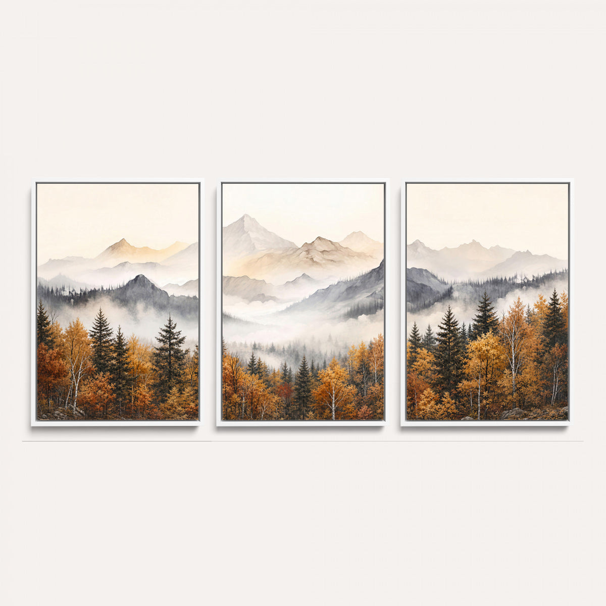 19544118-MGV-TP-30X20 - Misty Mountain Autumn Forest Canvas Wall Art - Watercolor Fall Nature Landscape Print