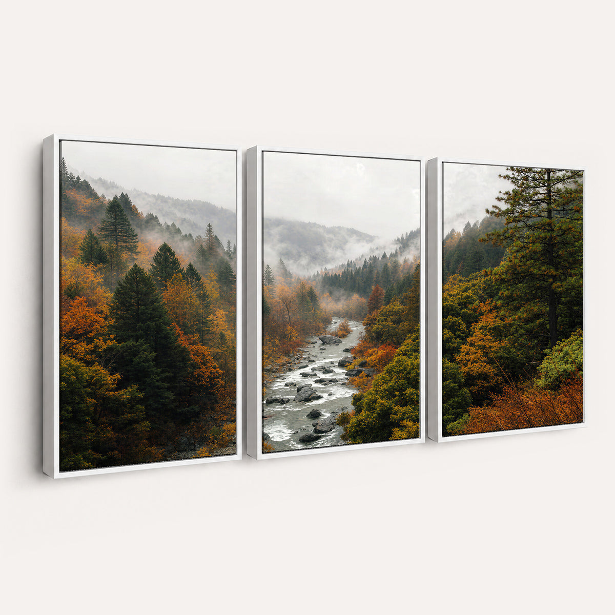 95540697-MGV-TP-30X20 - Misty River Mountain Valley Canvas Wall Art - Autumn Forest Landscape Nature Print