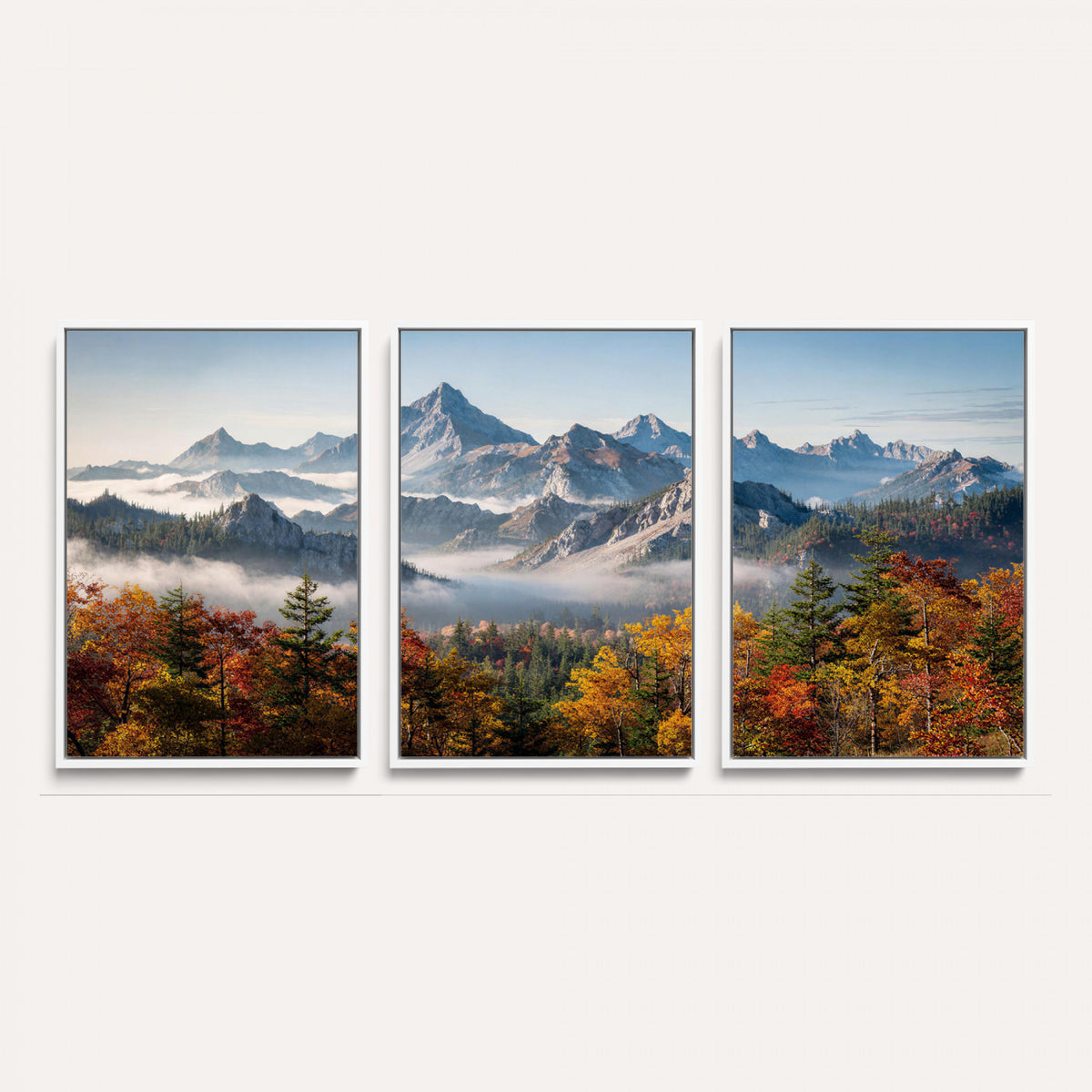 38847944-MGV-TP-30X20 - Majestic Mountain Peak Canvas Wall Art - Panoramic Autumn Forest Fog Landscape Print