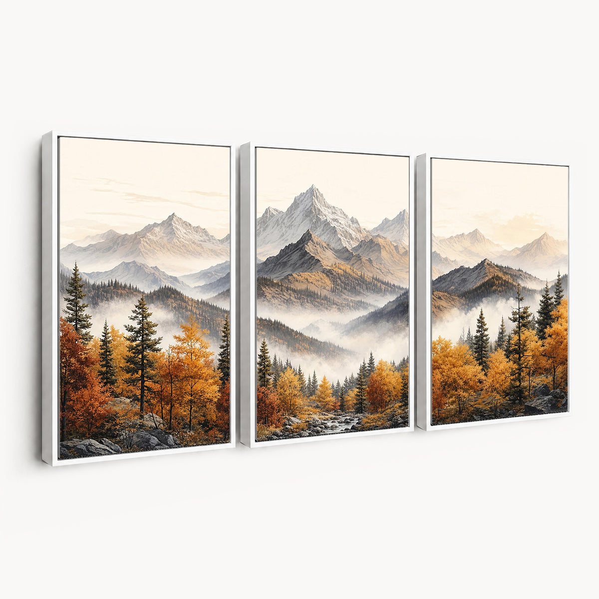 21309099-_Poster-30x20 - Extra Large Misty Mountain Autumn Forest Canvas Wall Art - Watercolor Fall Nature Landscape Print