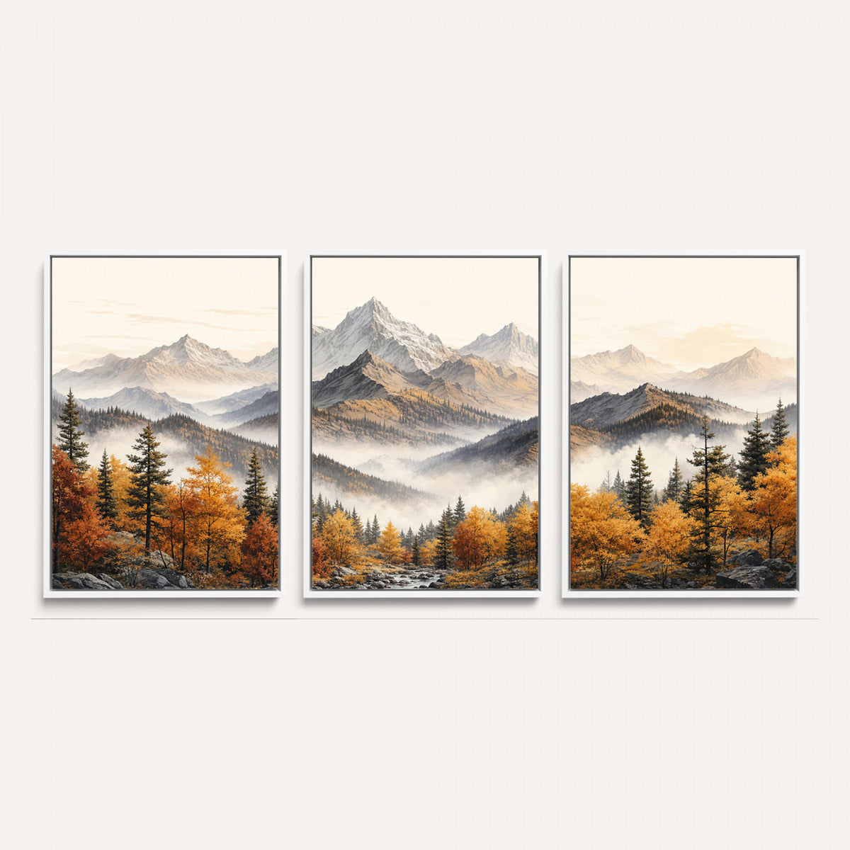 21309099-MGV-TP-30X20 - Extra Large Misty Mountain Autumn Forest Canvas Wall Art - Watercolor Fall Nature Landscape Print