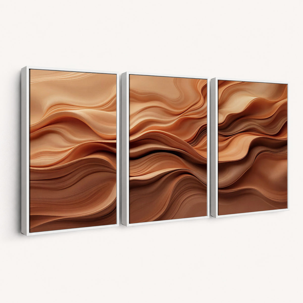 82230697-MGV-CV-36X24 - Modern Abstract Fluid Waves Canvas Wall Art - Minimalist Warm Terracotta Beige Sand Print