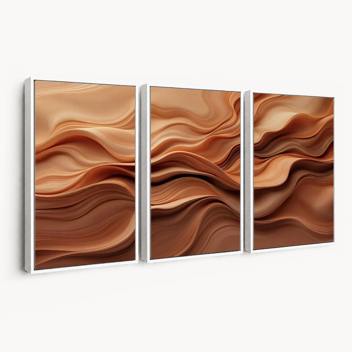 82230697-_Poster-30x20 - Modern Abstract Fluid Waves Canvas Wall Art - Minimalist Warm Terracotta Beige Sand Print