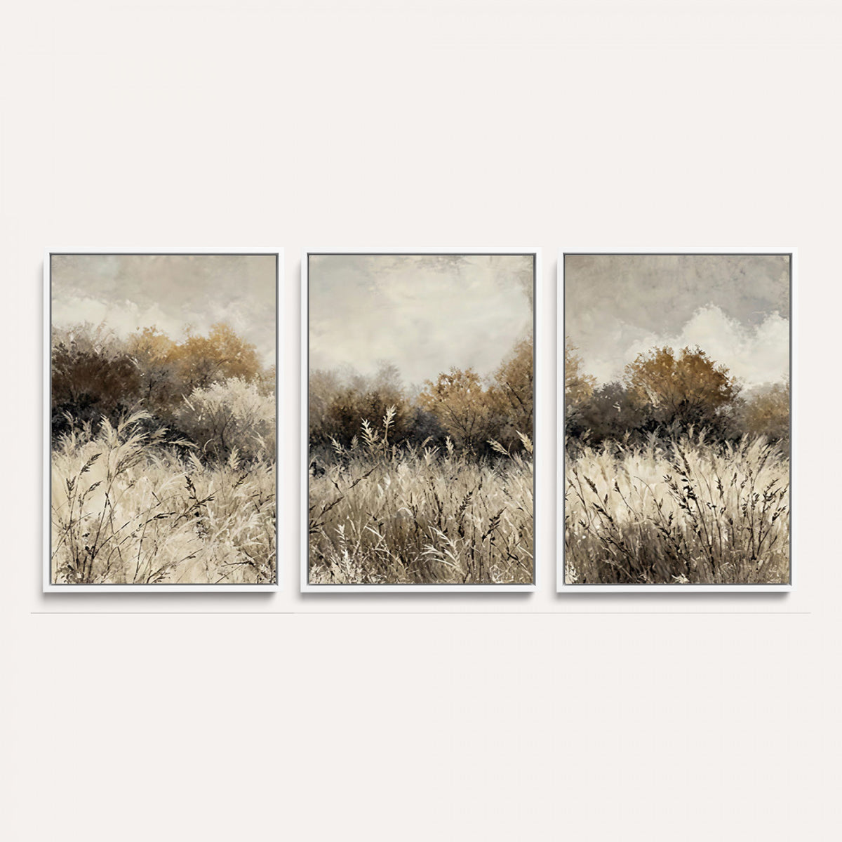 53959945-MGV-TP-30X20 - Muted Neutral Forest Landscape Canvas Wall Art - Vintage Rustic Wildflower Meadow Print