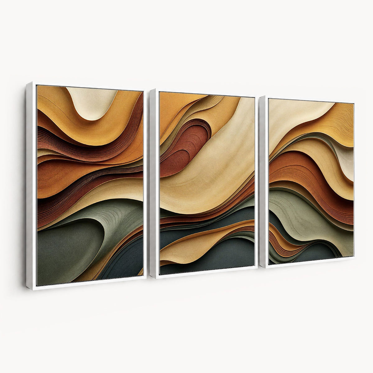 19337902-_Poster-30x20 - Modern Abstract Waves Canvas Wall Art - Minimalist Earthy Tone Living Room Decor
