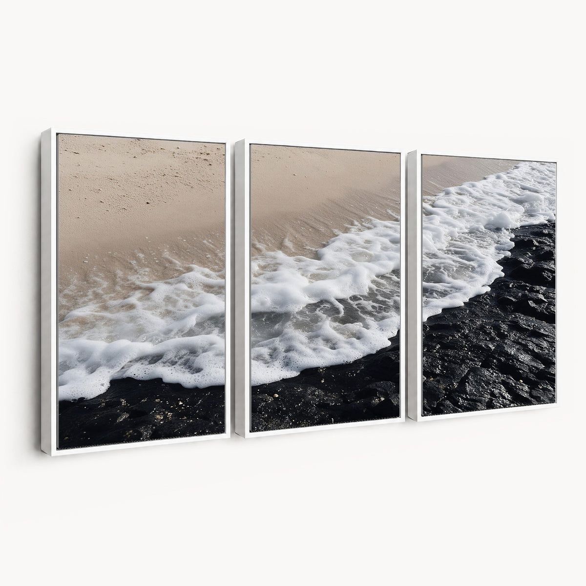 27448606-MGV-CV-24X16 - Ocean Wave Foam on Black Lava Rock Beach Canvas Wall Art Print
