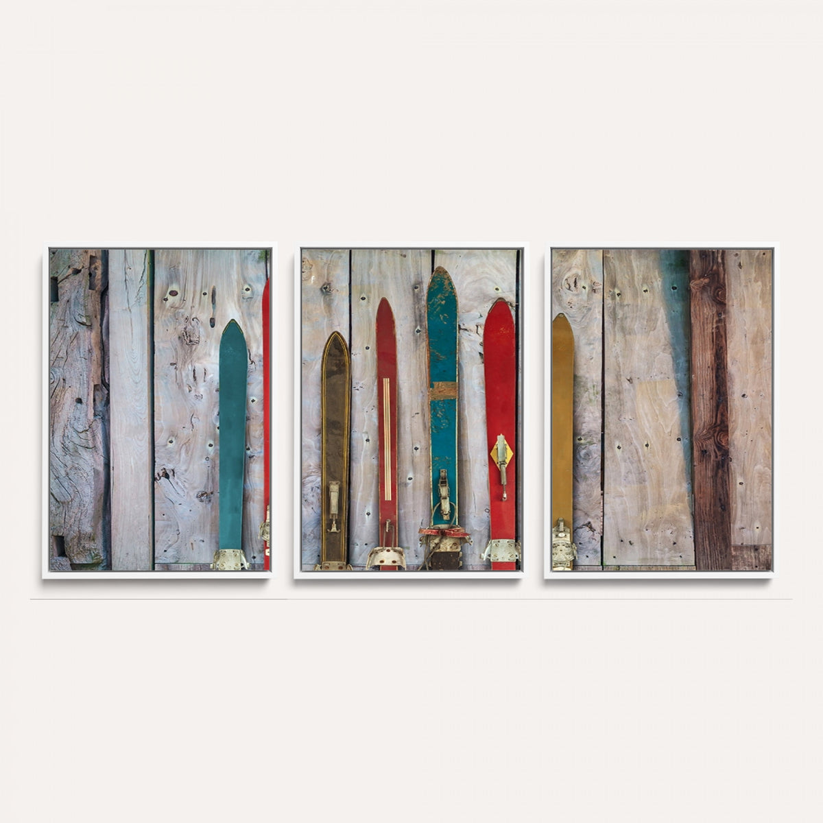 30640-MGV-CV-36X24 - Vintage Wooden Weathered Skis in Front of an Old Barn Wall Art Canvas Print