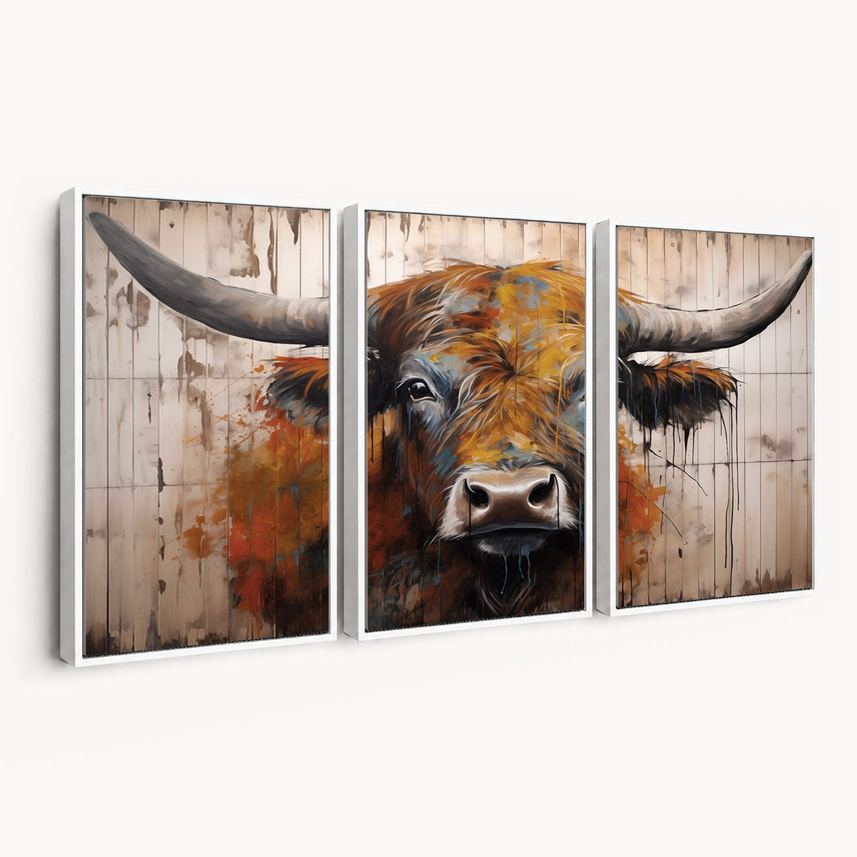 47284-MGV-CV-24X16 - Abstract Bull Highland Cow Canvas Wall Art Print