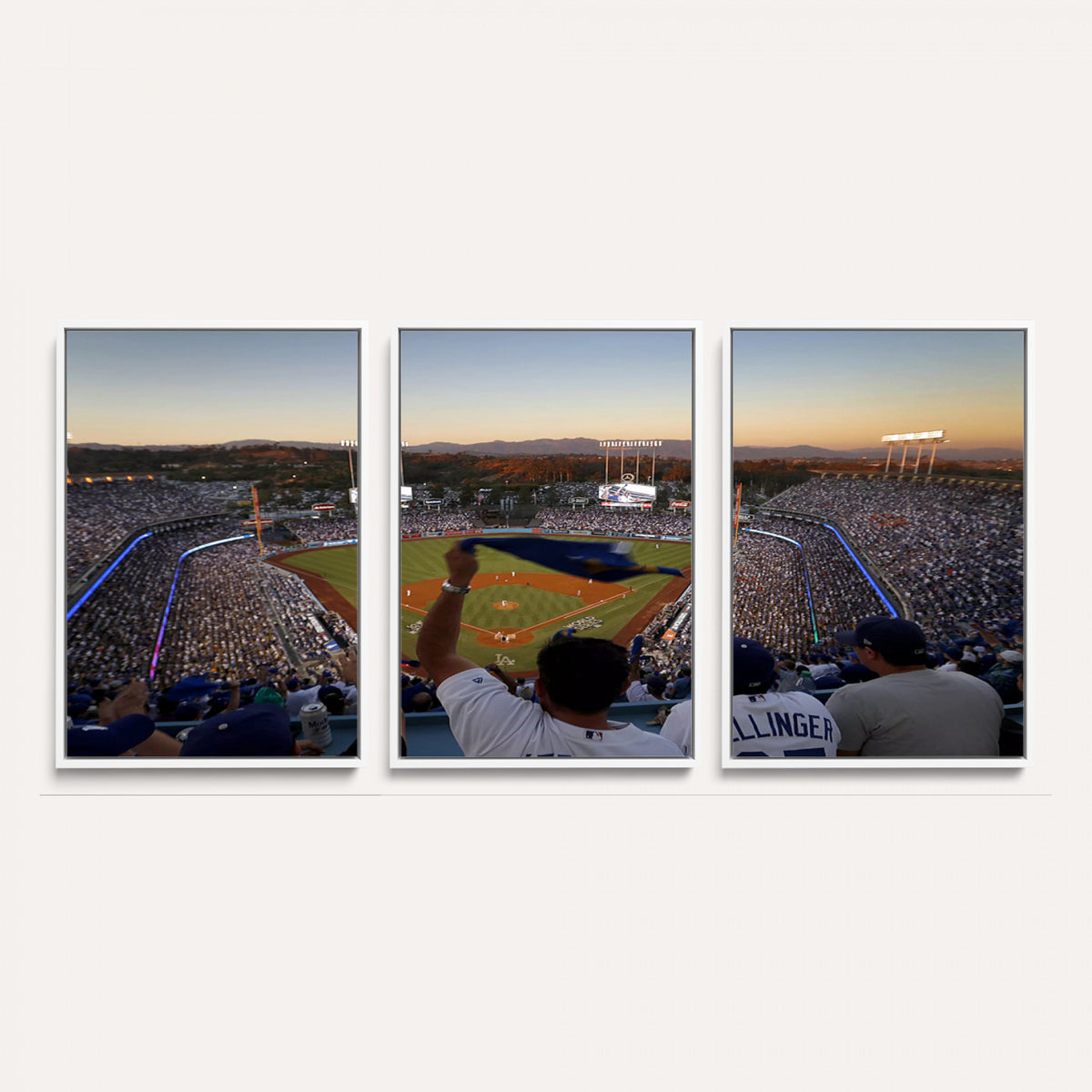 60162-MGV-CV-36X24 - Dodger Stadium Sunset Game Triple Canvas Wall Art, Los Angeles Dodgers MLB Match