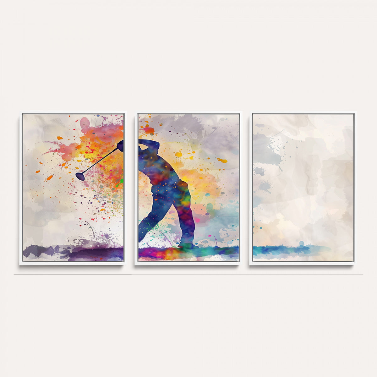 89625-MGV-CV-36X24 - Vibrant Watercolor Golf Swing Wall Art Canvas Print | Extra Large 3 Piece Canvas Wall Art