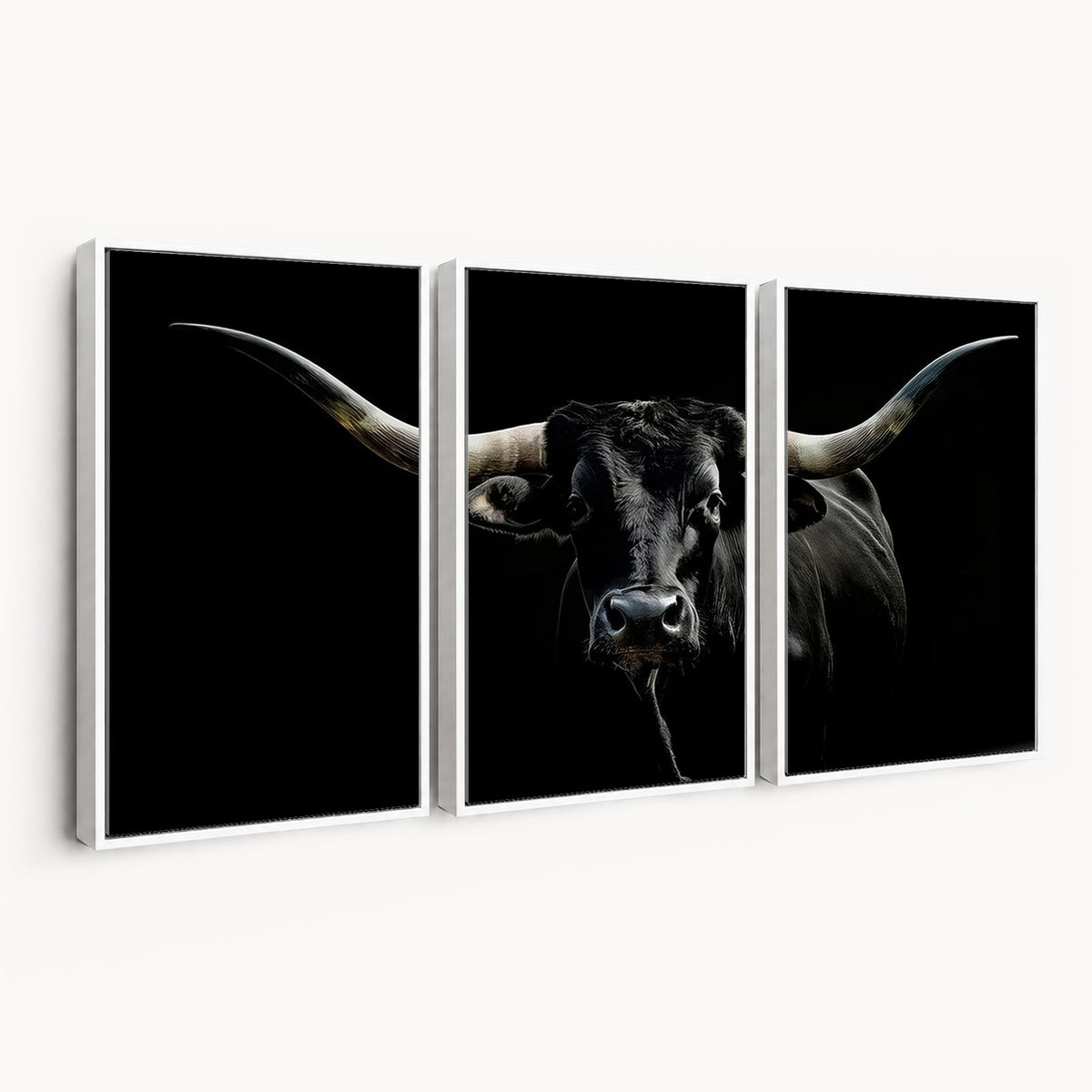 20679-MGV-CV-24X16 - Texas Black Longhorn Bull Wall Art Canvas Print, Western Cattle Rustic Decor