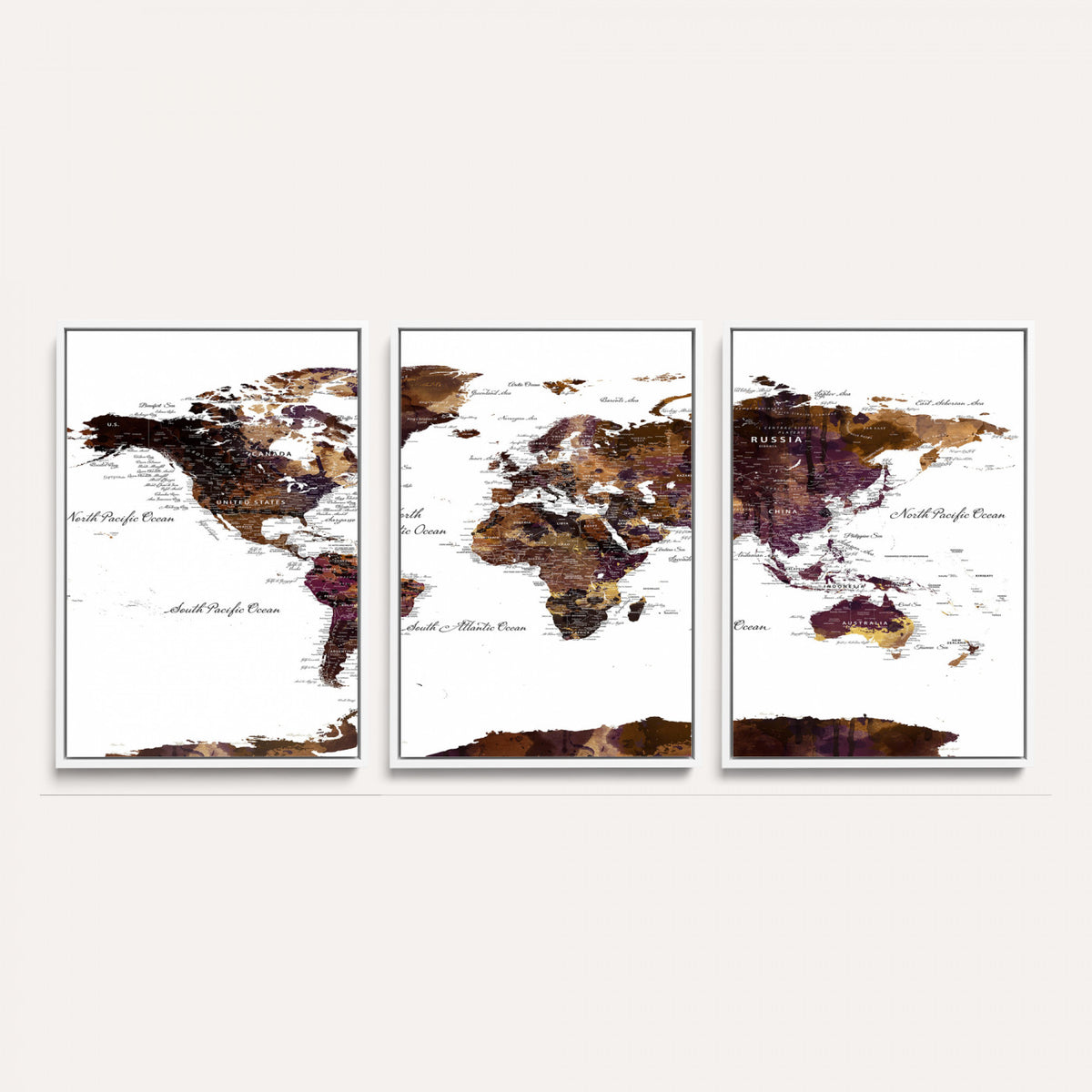 50611-PAN-FL-20X10 - World Map Canvas Print | Detailed Map of the World Wall Art