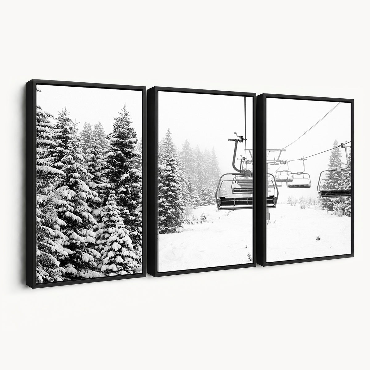 Ski Wall Art | Ski Lift Canvas Print with Snow Covered Spruce Trees, Winter Ski Resort Wall Art