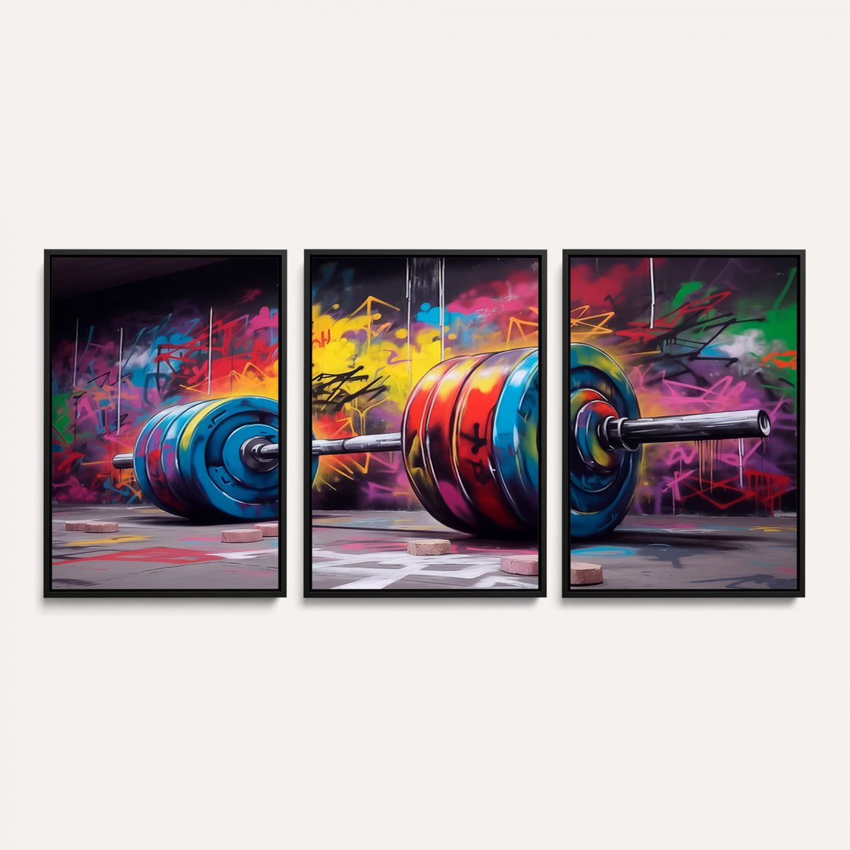 13549-MGV-CV-36X24 - Abstract Graffiti Barbell Canvas Wall Art | Urban Fitness Meets Bold Street Art