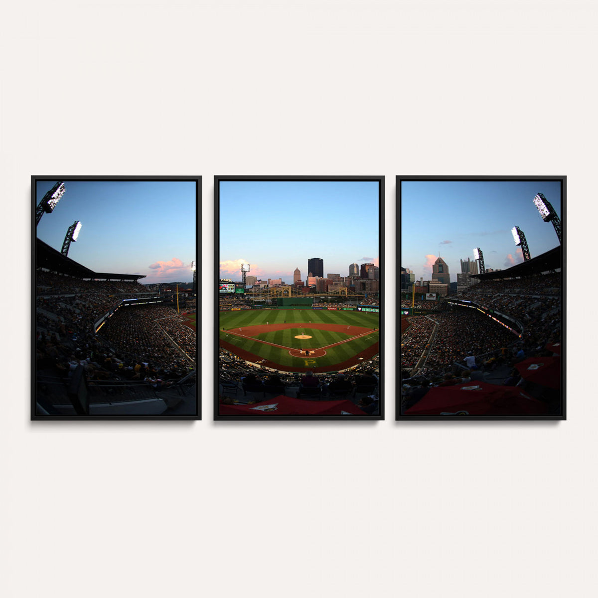 67670-MGV-CV-36X24 - PNC Park Evening Game Triple Canvas Wall Art | Pittsburgh Pirates MLB Stadium