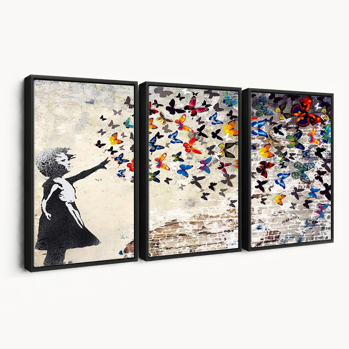 97895-MGV-CV-24X16 - Banksy Graffiti Wall Art Canvas Print, Girl Releasing Vibrant Butterflies