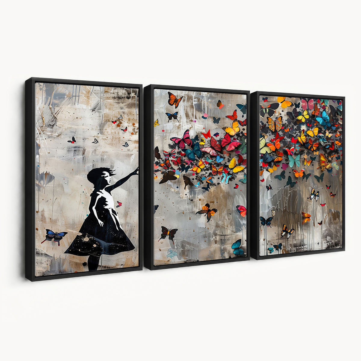 51446D-MGV-CV-24X16 - Banksy Butterfly Girl Wall Art | Modern Graffiti Canvas Print, Street Art Decor