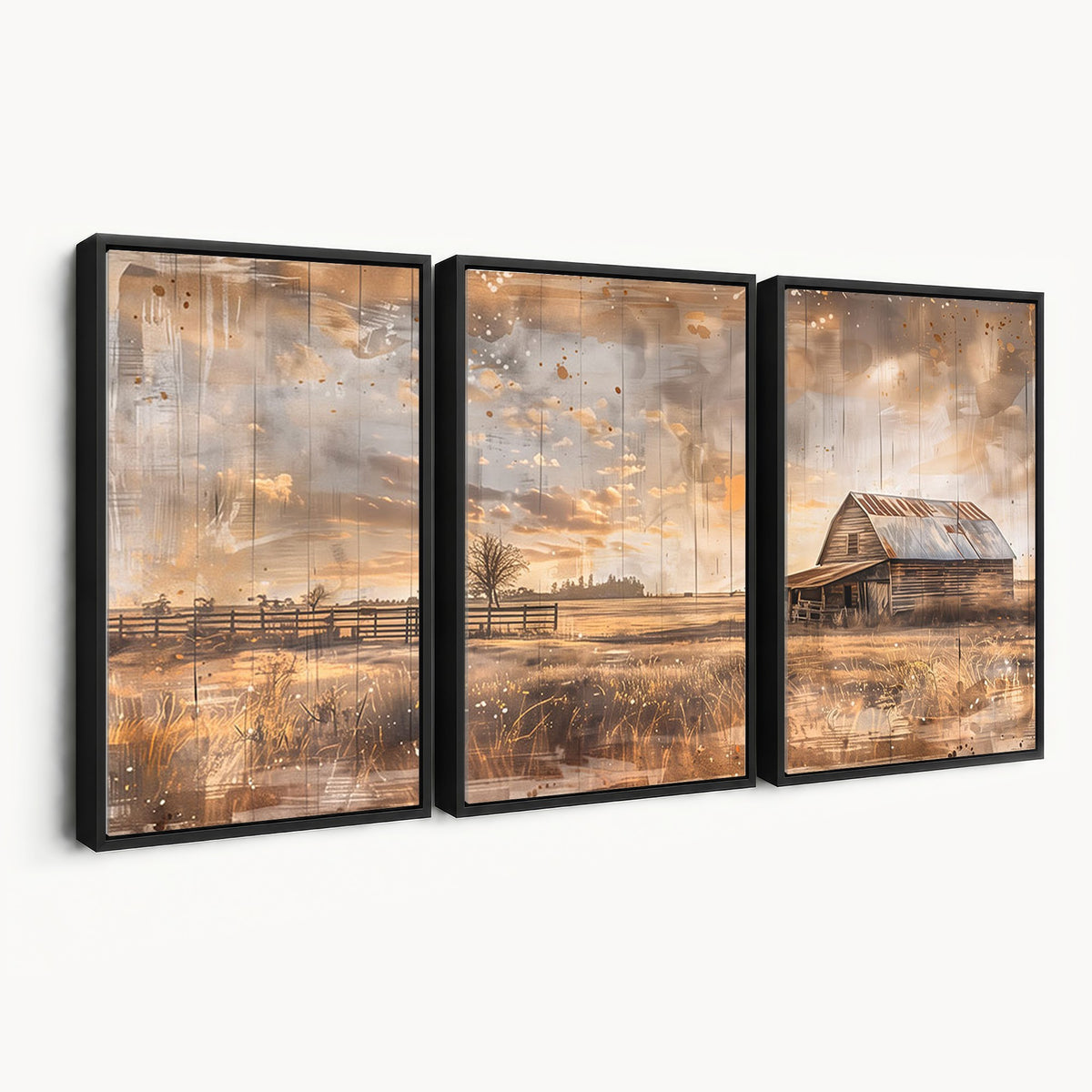 FARM2-MGV-CV-24X16 - Rustic Farmhouse Wall Art Canvas Print | Barn and Field Vintage Country Landscape