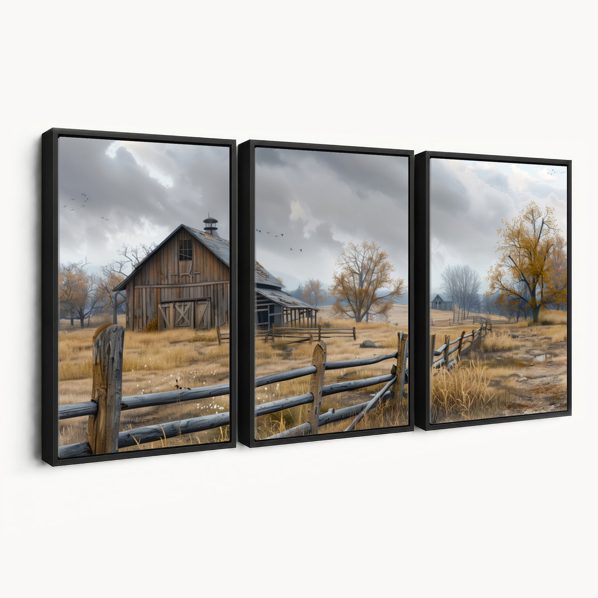 Farm1-MGV-CV-36X24 - Rustic Autumn Farmhouse Wall Art Canvas Print | Serene Countryside with Weathered Barn