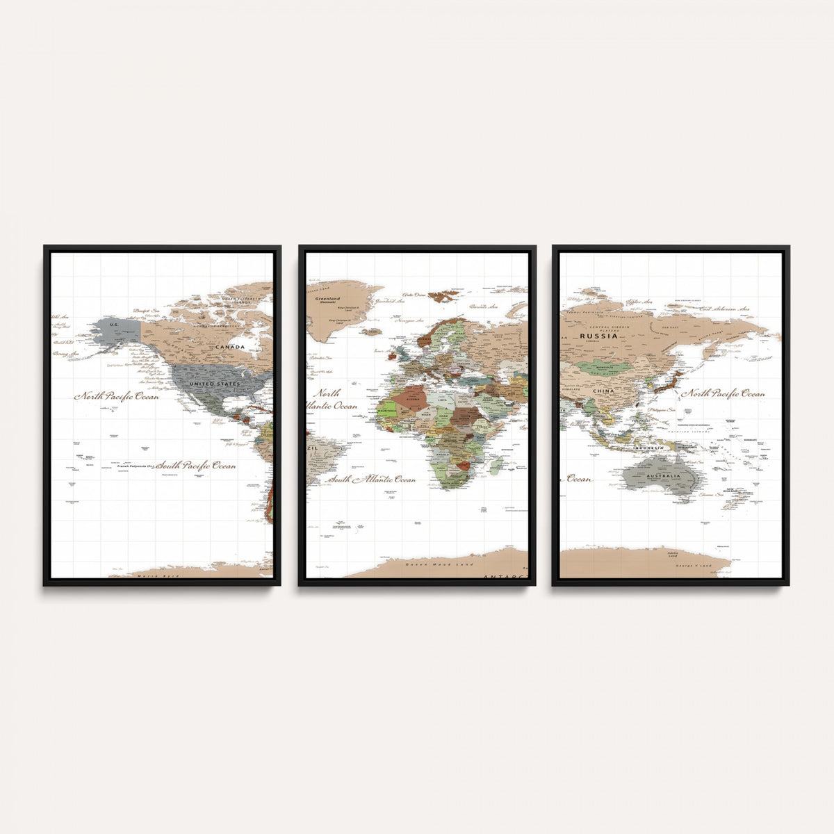 91286788-MGV-CV-36X24 - World Map Wall Art Canvas Print, Modern Decorative Framed Map Artwork Prints for Living Room, Office, Bedroom Wall Decor