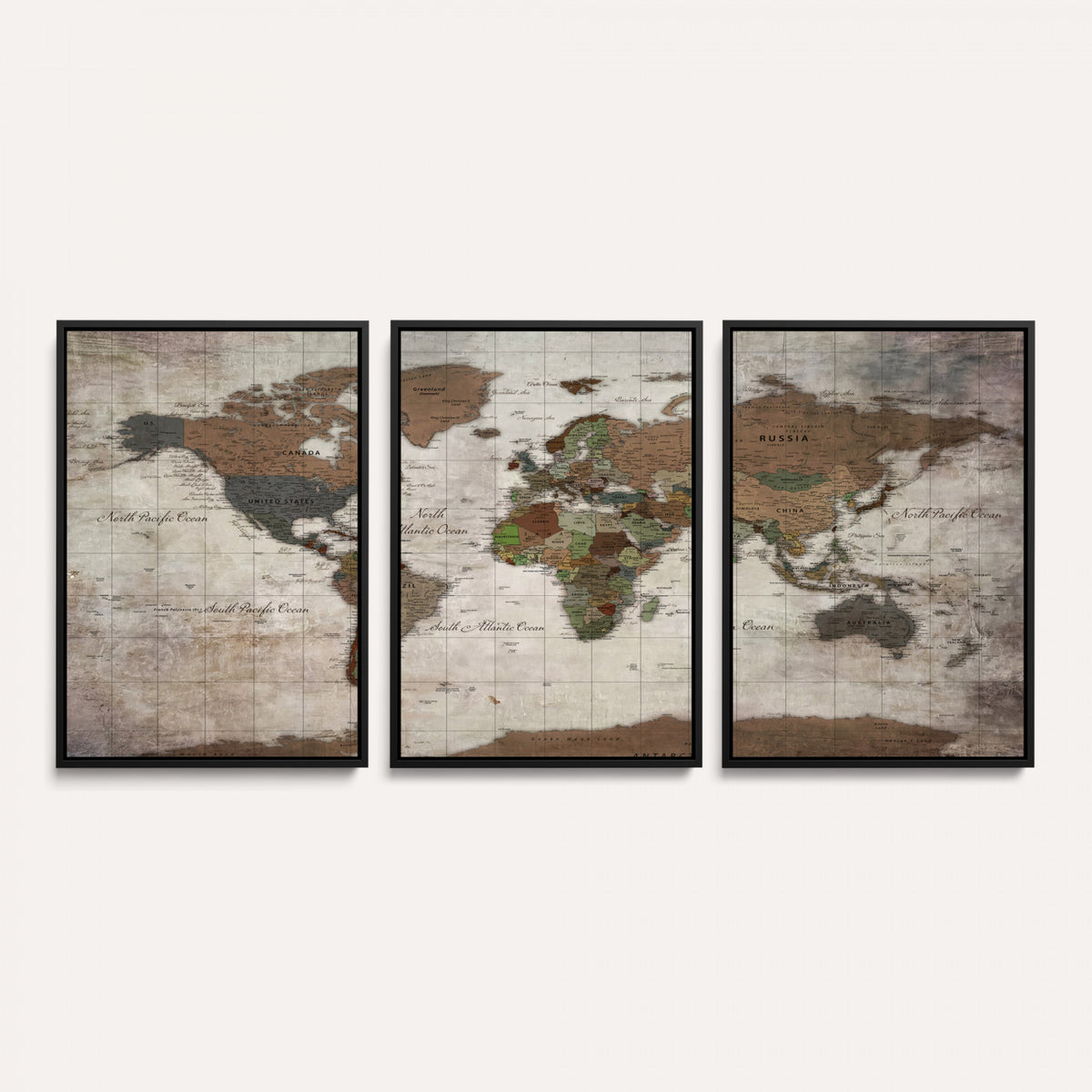 65393892-MGV-CV-36X24 - World Map Wall Art Canvas Print, Modern Decorative Framed Map Artwork Prints for Living Room, Office, Bedroom Wall Decor