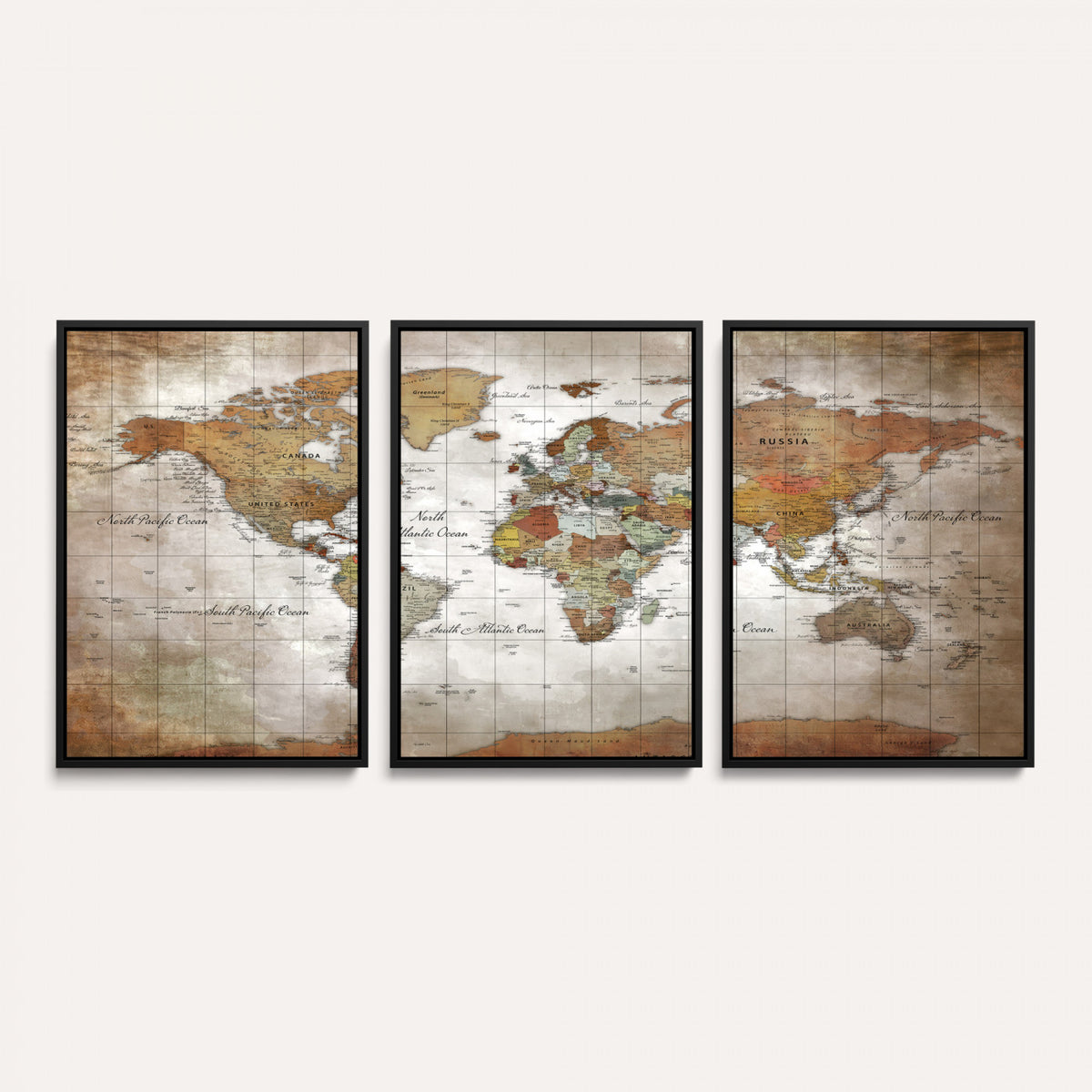 51643807-MGV-CV-36X24 - World Map Wall Art Canvas Print, Modern Decorative Framed Map Artwork Prints for Living Room, Office, Bedroom Wall Decor