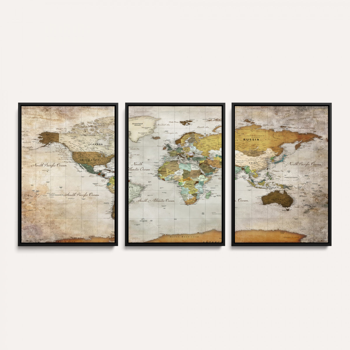86108417-MGV-CV-36X24 - World Map Wall Art Canvas Print, Modern Decorative Framed Map Artwork Prints for Living Room, Office, Bedroom Wall Decor
