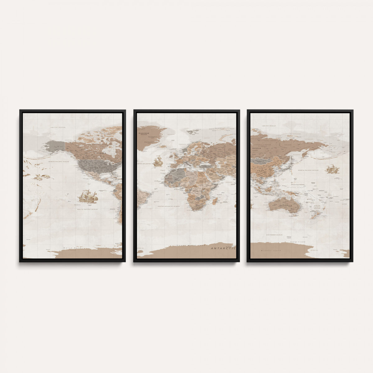 85057279-MGV-CV-36X24 - Framed Large World Map Canvas Print for Office Decor