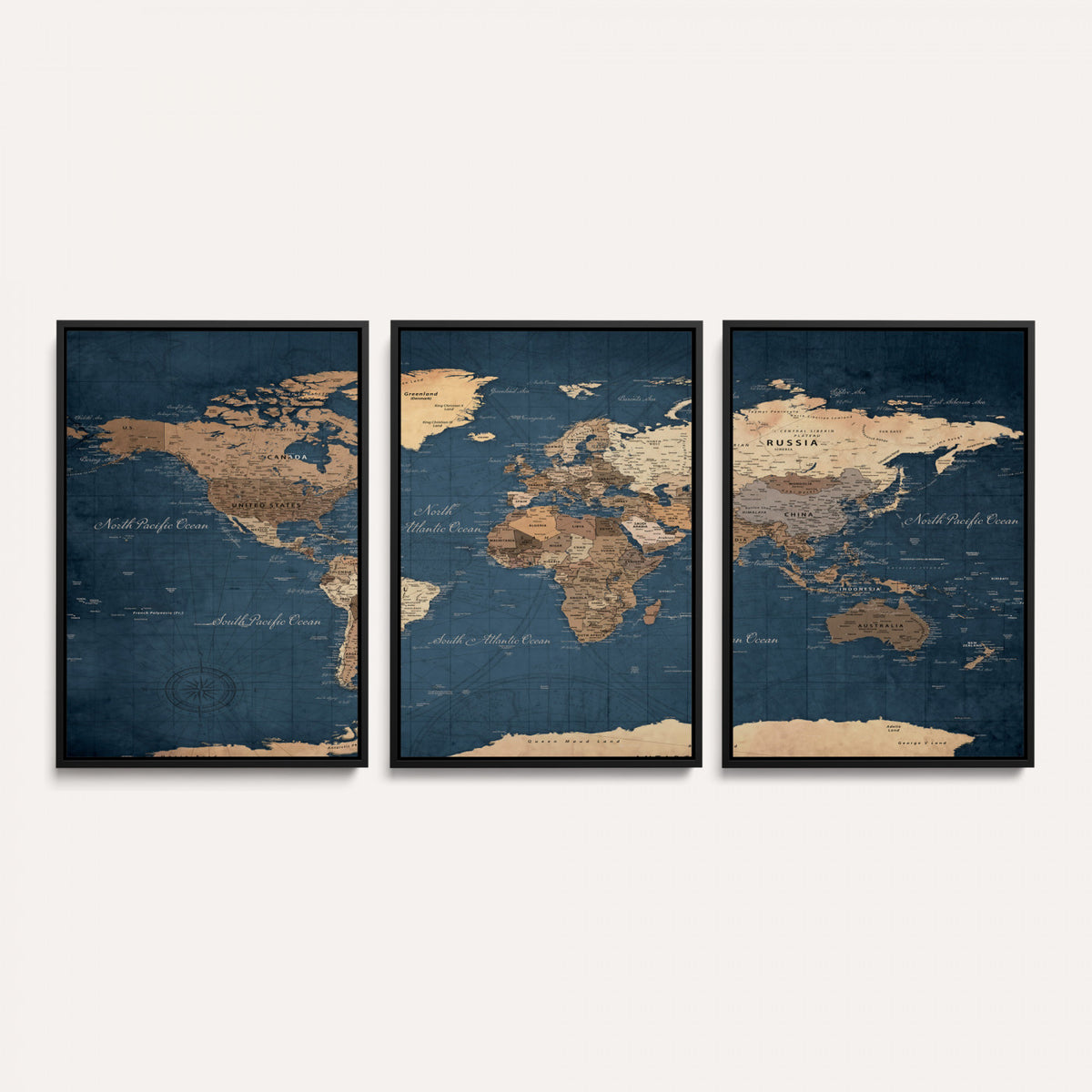 69886352-MGV-CV-36X24 - World Map Wall Art Canvas Print, Modern Decorative Framed Map Artwork Prints for Living Room, Office, Bedroom Wall Decor