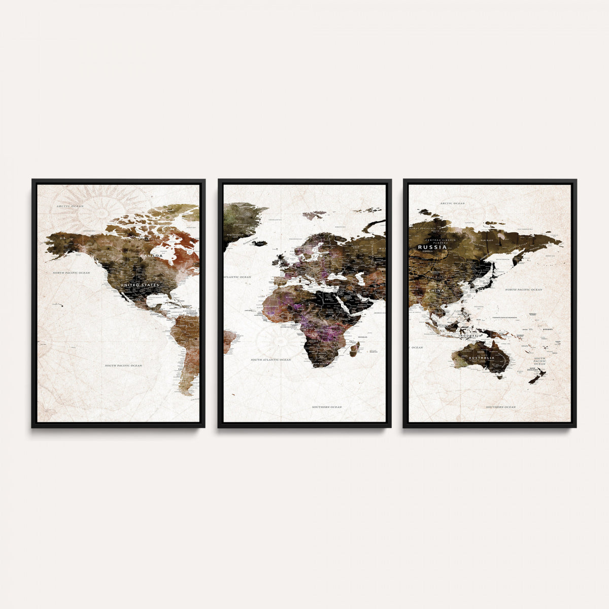 77651968-MGV-CV-36X24 - Watercolor World Map Print - Large Wall Art Canvas Print for
