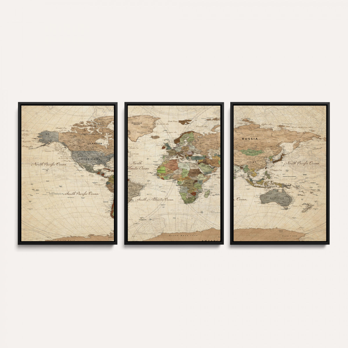 16856902-MGV-CV-36X24 - Vintage World Map Canvas Wall Art - Rustic Grunge Texture