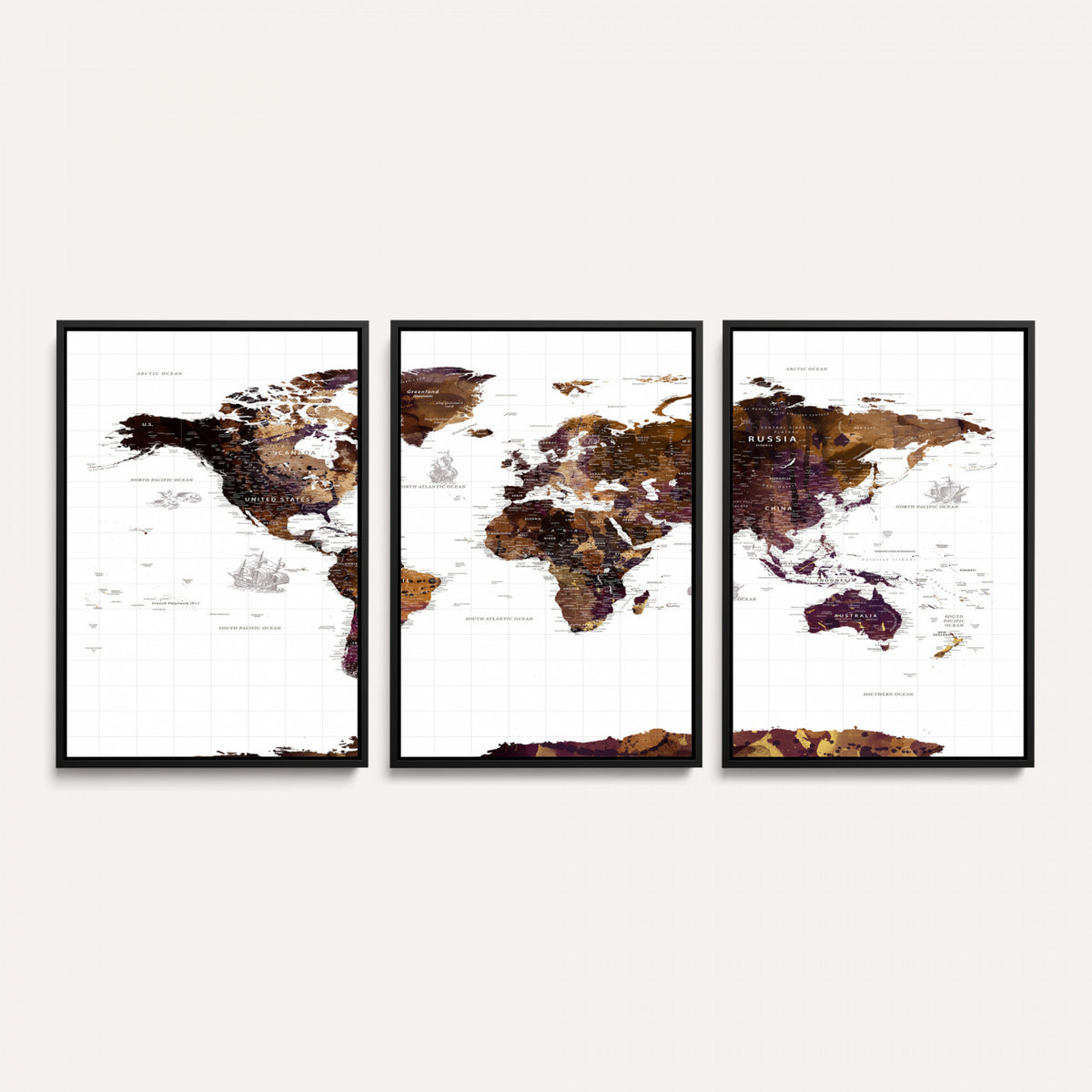 34792695-MGV-CV-36X24 - Rustic World Map Wall Art Canvas Print | Large Vintage Blue World Map on Wood Grain Style Background