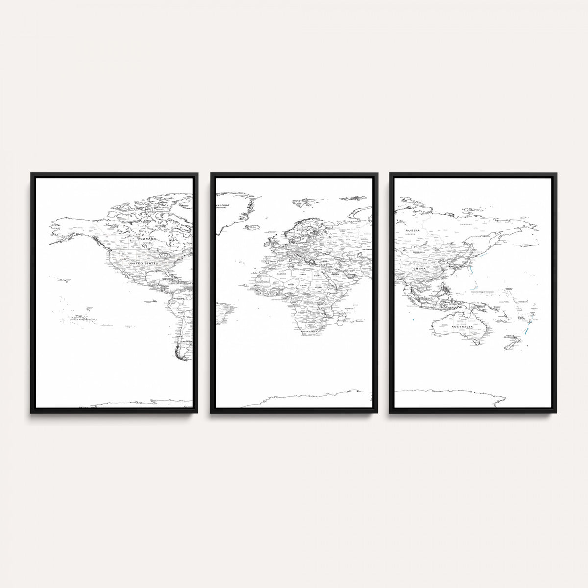21002736-MGV-CV-36X24 - World Map Canvas Print, Framed Modern Detailed Map of the World for Home or Office