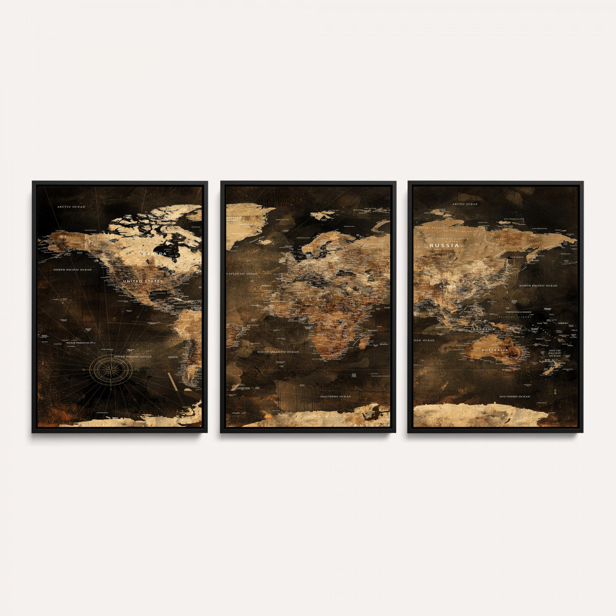 97742922-MGV-CV-36X24 - World Map Canvas Print, Modern Decorative Framed Map Artwork