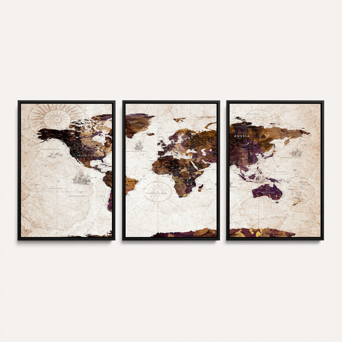 53400857-MGV-CV-36X24 - Blue Watercolor World Map Canvas Print – Framed Modern Wall