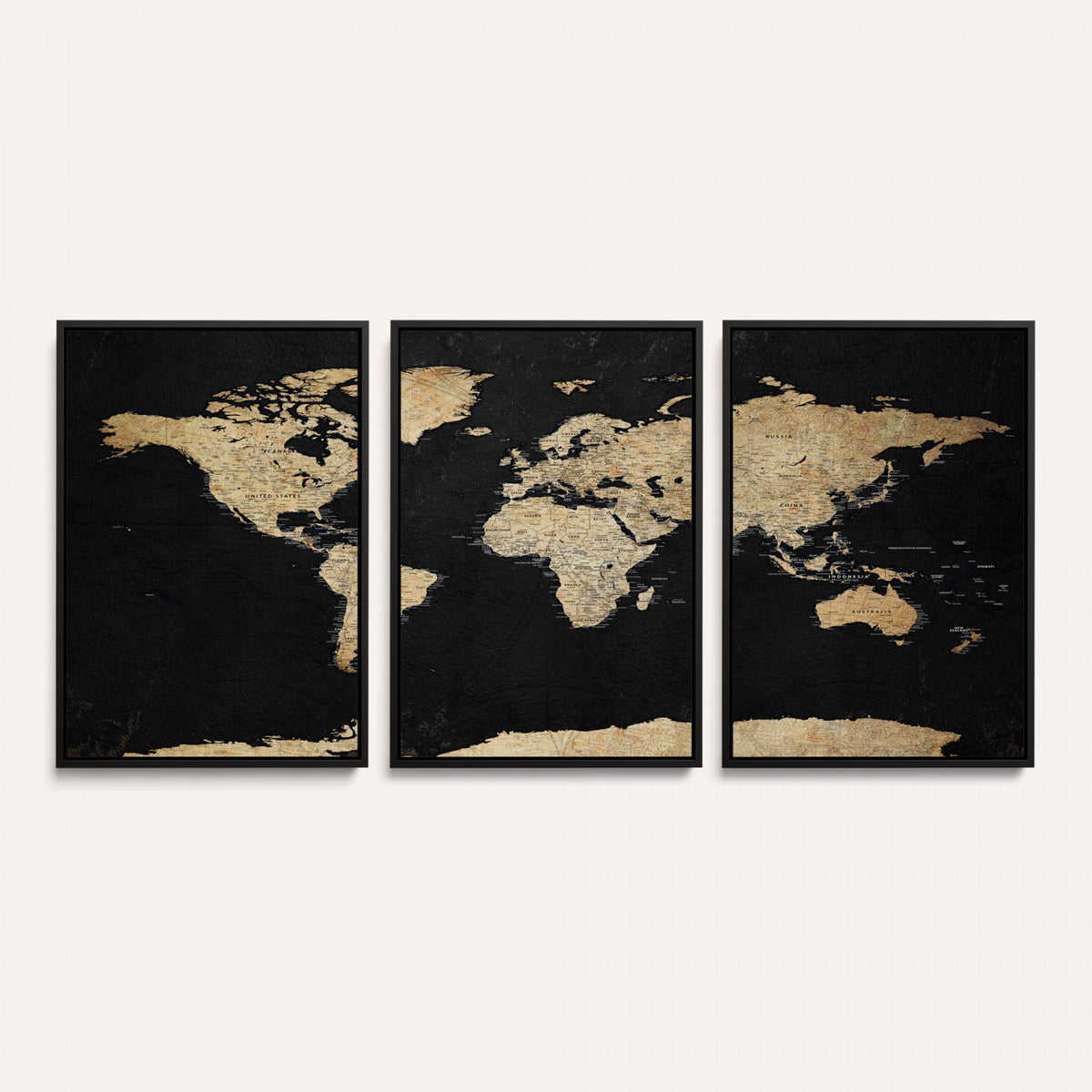 71518849-MGV-CV-36X24 - Beige World Map Canvas Wall Art Print, Minimal Black and