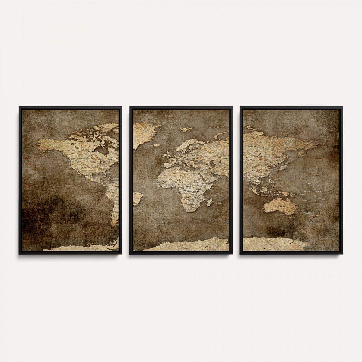 35847542-MGV-CV-36X24 - Dark Vintage World Map Canvas Wall Art Print, Antique Map