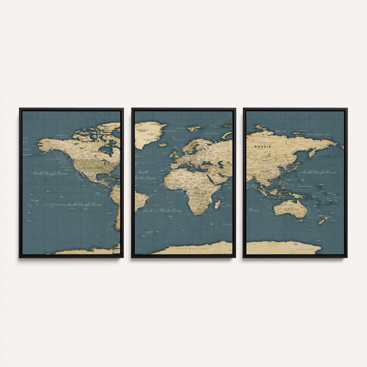 99599383-MGV-CV-36X24 - Minimal Vintage World Map Canvas Wall Art Print, Neutral