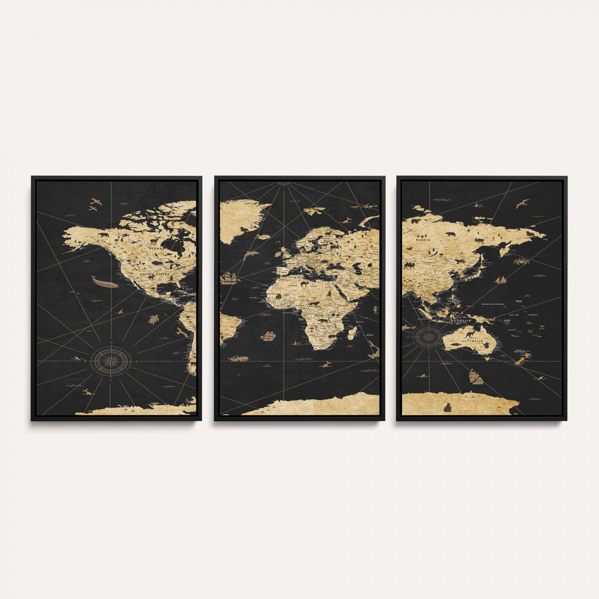 80270976-MGV-CV-36X24 - World Map Wall Art Canvas Print, Modern Decorative Framed Map Artwork Prints for Living Room, Office, Bedroom Wall Decor