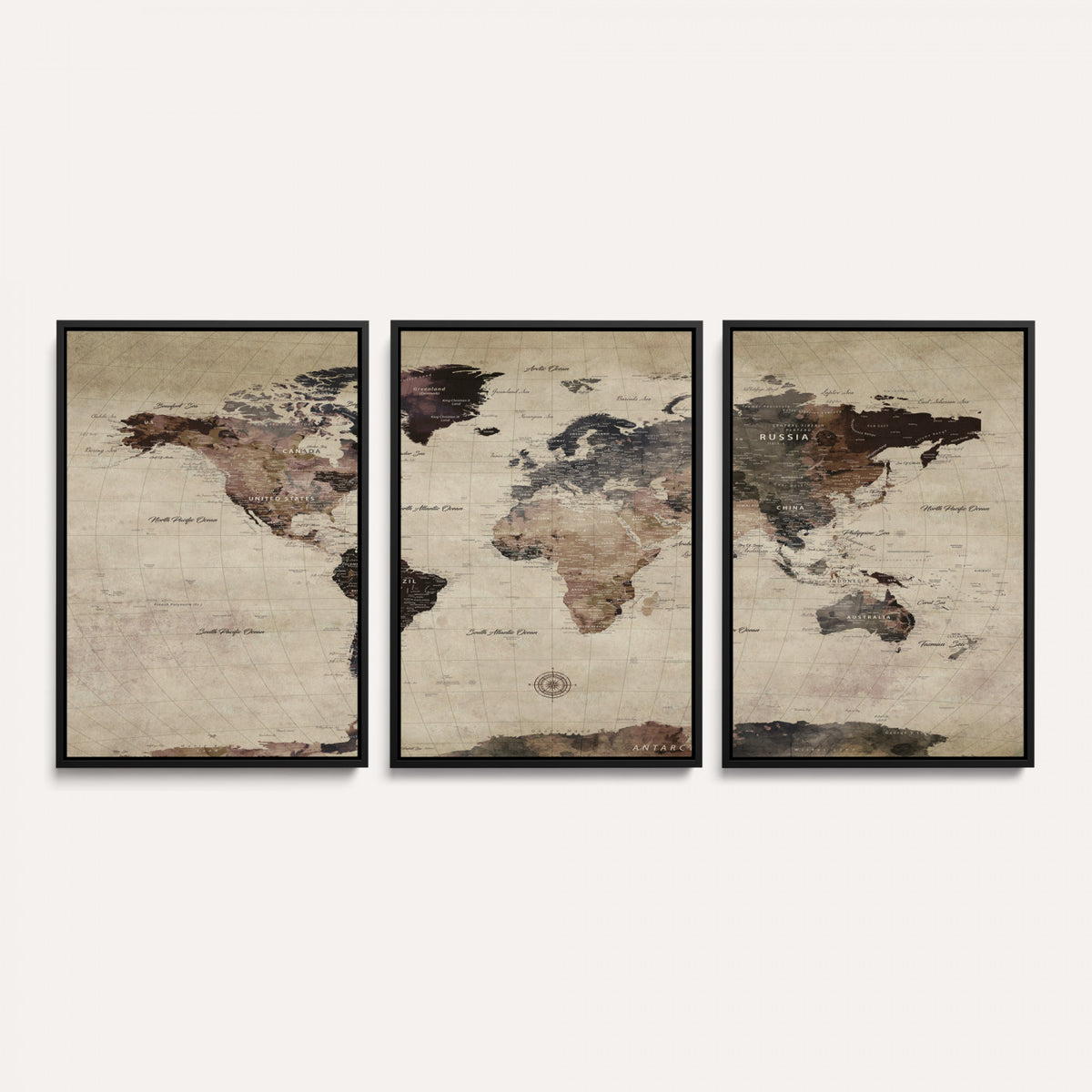 60560672-MGV-CV-36X24 - World Map Wall Art Canvas Print, Modern Decorative Framed Map Artwork Prints for Living Room, Office, Bedroom Wall Decor