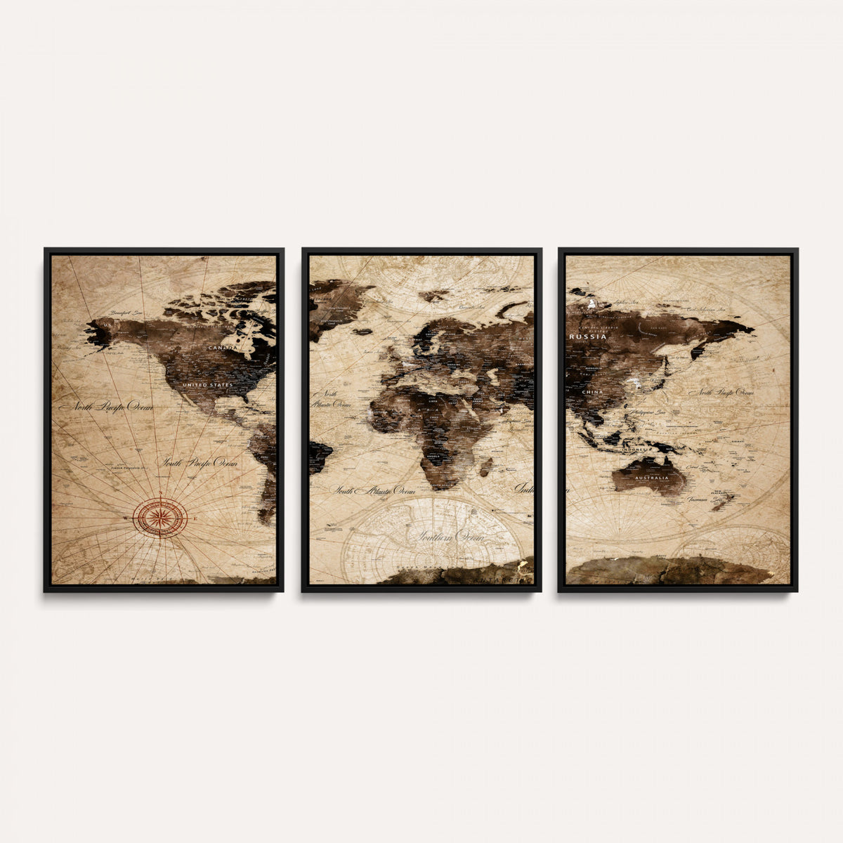 47657418-MGV-CV-36X24 - World Map Wall Art Canvas Print, Modern Decorative Framed Map Artwork Prints for Living Room, Office, Bedroom Wall Decor