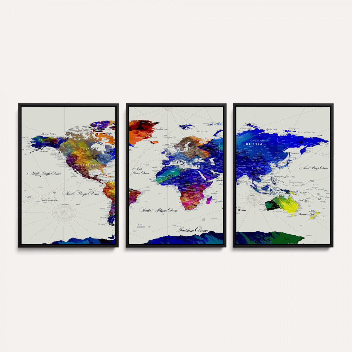 49670038-MGV-CV-36X24 - World Map Wall Art Canvas Print, Modern Decorative Framed Map Artwork Prints for Living Room, Office, Bedroom Wall Decor