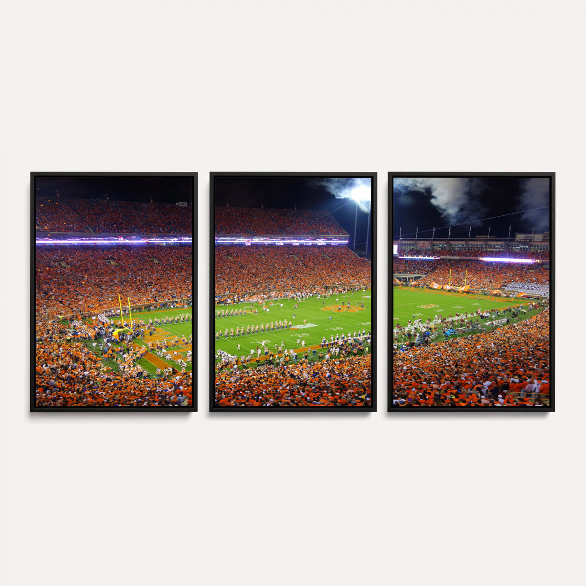 43662631-MGV-CV-36X24 - Clemson Football Stadium Wall Art Canvas Print, College Football Crowd Night Game Scene, Orange Stadium Panorama Wall Decor